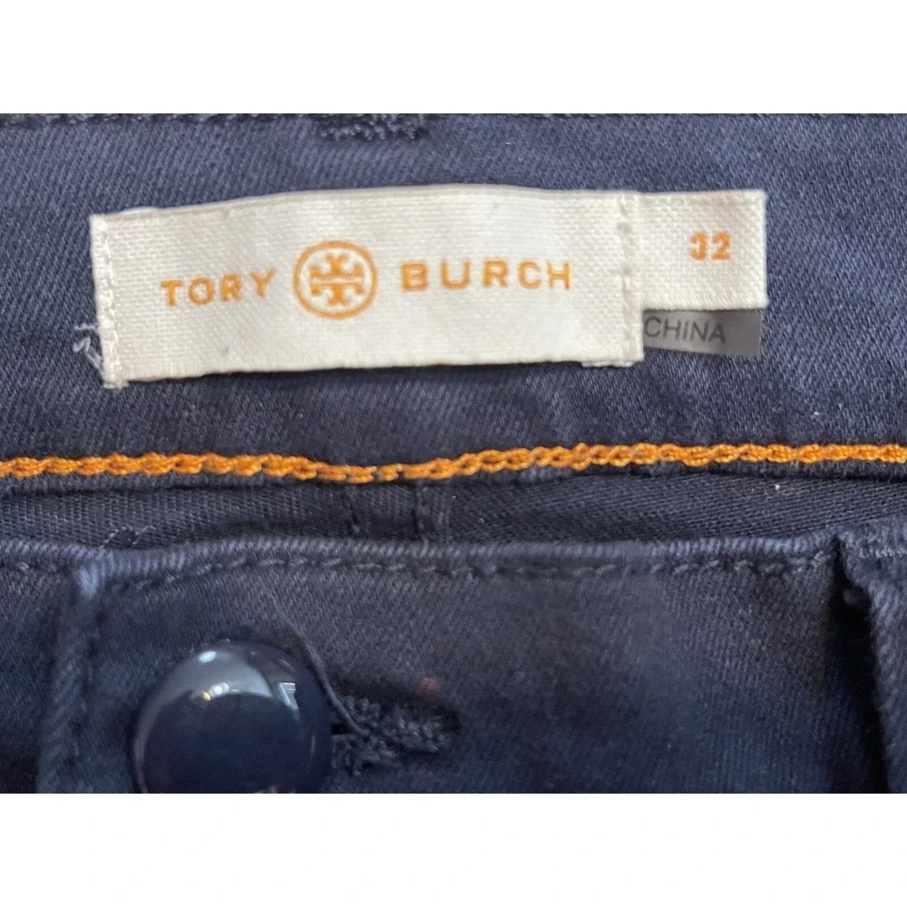 Tory Burch Women's Navy Blue High Waisted Stretch‎ Skinny Jeans Crop Denim 32x27